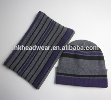 Mens Stripe Hat Neck Scarf Set