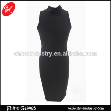 Summer slim sleeveless black fabric lady dress