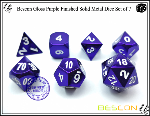 Bescon Gloss Purple Finished Solid Metal Dice Set of 7-6