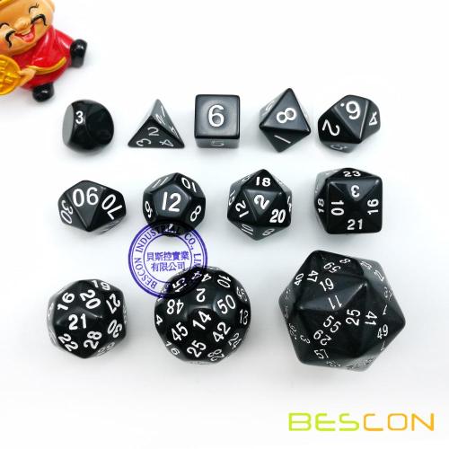 12pcs dés polyédriques Set D3-D60 60 côtés dé la valeur D3 D4 D6 D8 D10 D100 D12 D20 D24 D30 D50 D60 RPG dés Set couleur noire