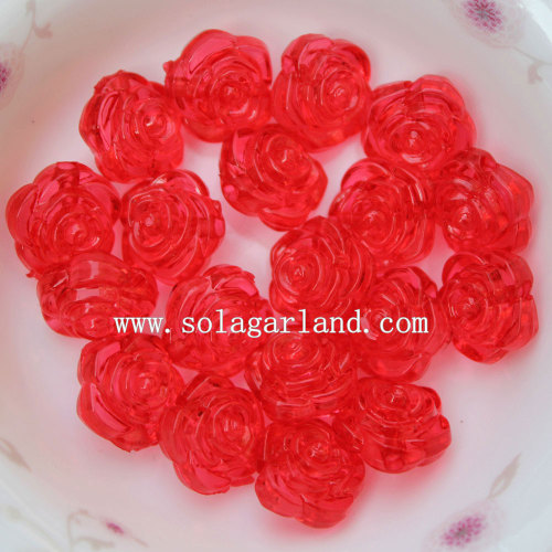 Perles de rose sculptées en plastique acrylique de couleurs transparentes