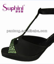 Dance shoes with green crystal and platform soft dance shoes
