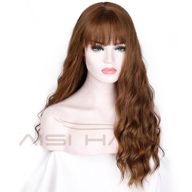 Aisi Hair Long Synthetic Wigs with Bangs Body Wave Long Wavy Wigs Heat Resistant Fiber Wigs for Africans Americans