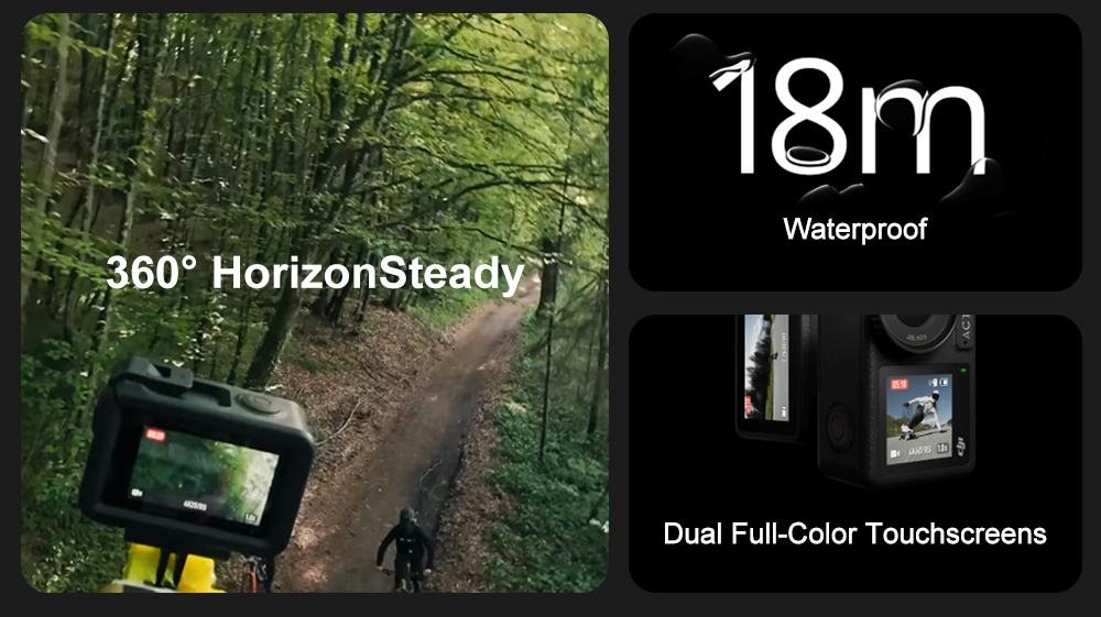 Osmo Action 4 Adventure Combo - 4K/120fps Waterproof Action Camera with a 1/1.3-Inch Sensor 10-bit & D-Log M Color