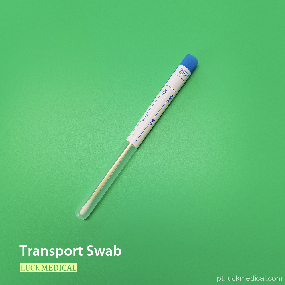 Swab de transporte na ponta do algodão de madeira do tubo