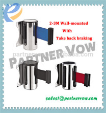 Wall mounted belt barrier used in supermarket public area place