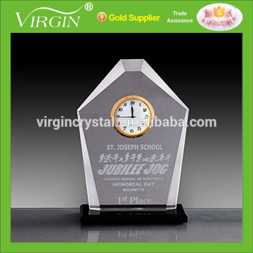 Popular crystal table clock, crystal timepieces with black base for school awards