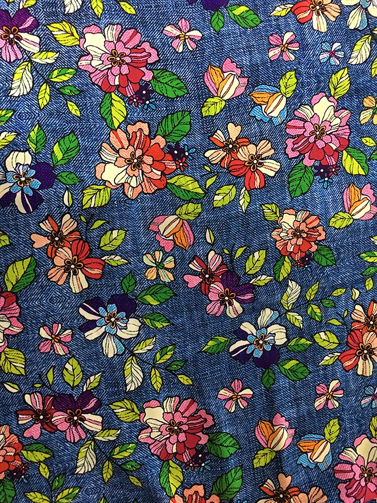 Tissu d&#39;impression Denim Flower Design Rayon Challis 32S