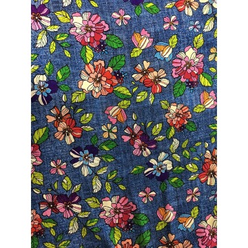 Denim Flower Design Rayon Challis 32S Printing Fabric