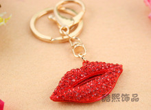 Creative sexy red lips rhinestone Keychain exquisite small gift bag hanger crystal cute keychains gifts for Christmas