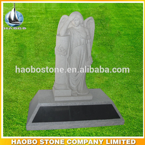 Natural Grey Granite Headstone With Angel Carving