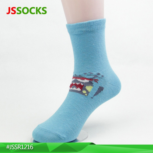 Blue boys tube socks with knitted shark