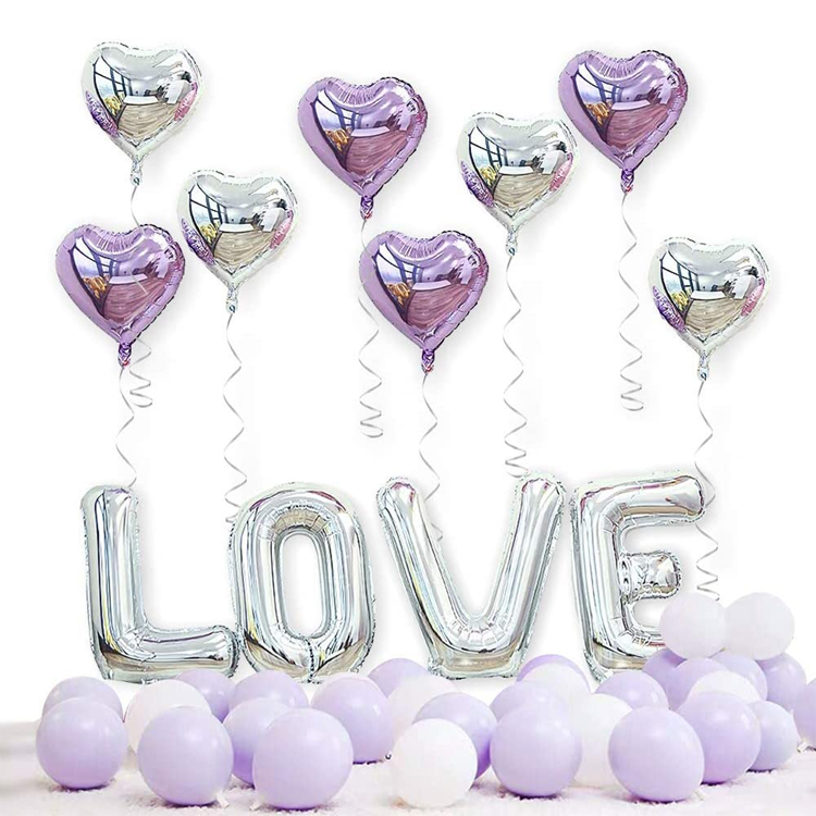 LOVE Set folieballonger lila och silvertema tillbehör för bröllopsfestdekoration