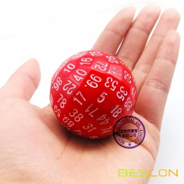 Bescon Polyhedral Dice 100 Sides Dice, D100 mort, 100 Cided Cube, D100 Game Dice, 100-Cided Cube of Red Color