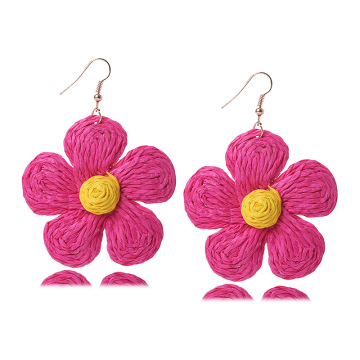 Rattan Earrings for Women Statement Boho Raffia Straw Wrapped Flower Drop Dangle Earrings Summer Tropical Beach Jewelry