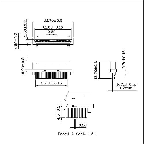 0.8mm Series 68P For PCB Clip Molded Type VHDCIS-M68X