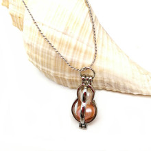 Peanut Shaped Pearl Beads Cage Locket Pendant Necklace
