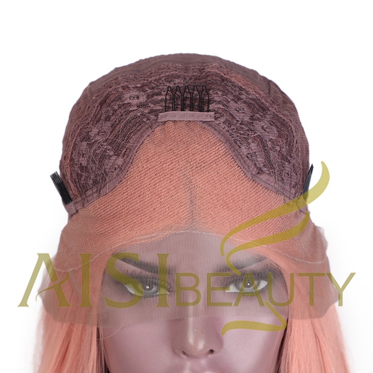 Aisi Beauty Hot Selling Wholesale Long Silky Straight Pink Pre Plucked Middle Part Synthetic Hair For Black Women Lace Front Wig
