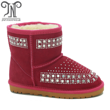 Girls Red Snow Suede Boots with Crystals