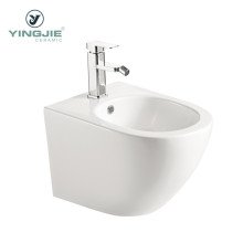 White Ceramic Wall-Mounted Wash Toilet and Rimless Bidet