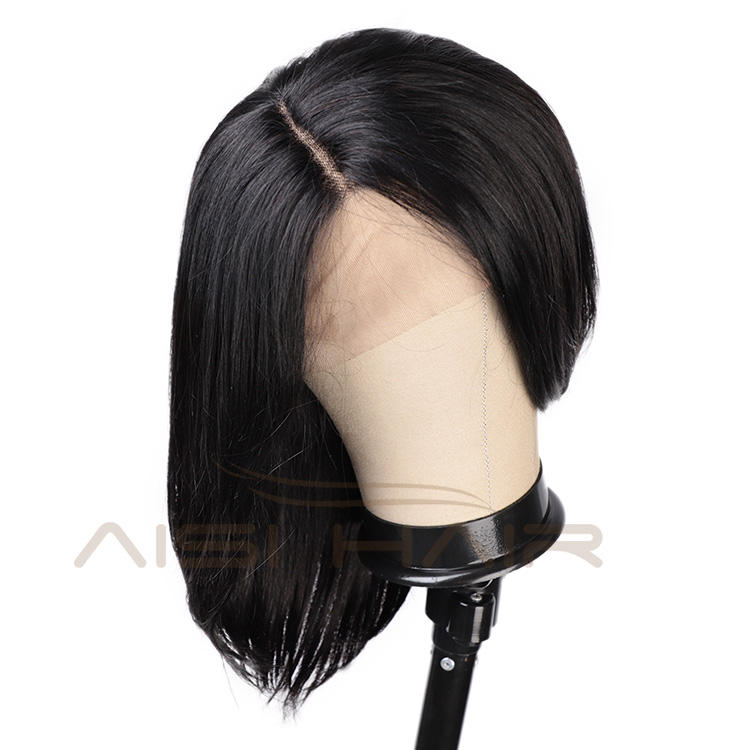 Aisi Hair 16 Inch Medium Long Natural Black Swiss Lace Wig Natural Straight Brazilian Human Hair Lace Front Wigs For Black Women