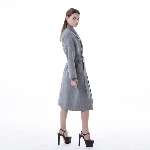 Cappotto in cashmere con cintura con risvolto grigio Haze