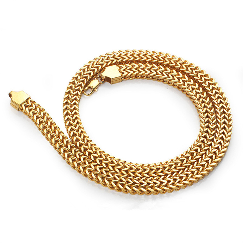 Stainless steel double-row long chain necklace gold plated hiphop men's jewelry double-layer fish scale necklace