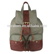 high end backpacks canvas bag with real leather raw material