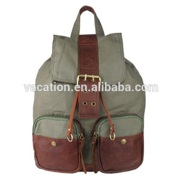 high end backpacks canvas bag with real leather raw material