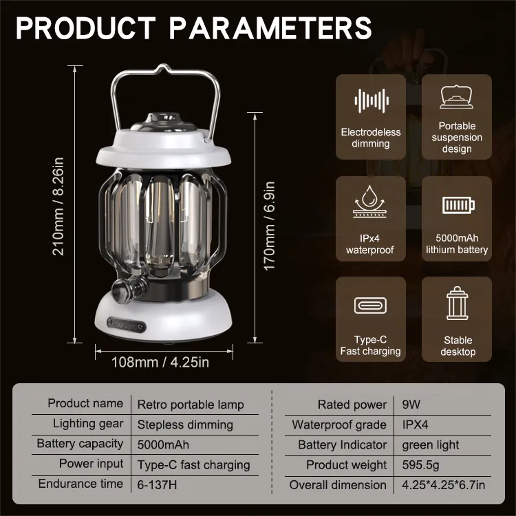 Vintage-Inspired LED Lantern for Camping and Outdoor Safety
