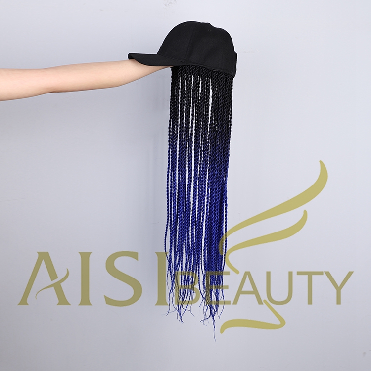 Aisi Beauty High Quality Cheap Price Long Ombre Blue Dark Root Easy Wearing Baseball Hat With Crochet Twist Braiding Hair