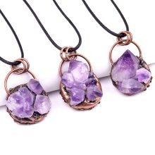 Druzy Amethyst Retro Red Copper Stone Pendant