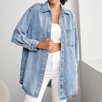 Plus Size Women's Loose Fit Denim Shirts: Street Style Denim Clothing for Ladies
