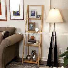 Bamboo Ladder Shelf Bookcase Bookshelf Leaning 4 Tier Storage Display Furniture