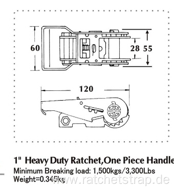 1-1/16 Inch Heavy Duty & One Piece Handle Ratchet Buckle