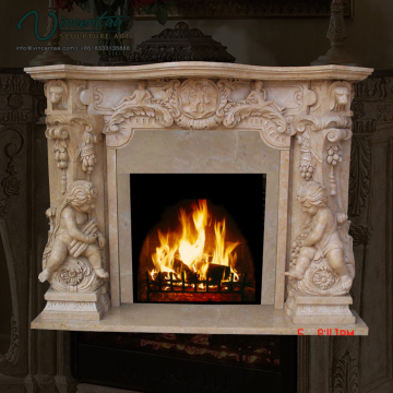 2018 New Marble Fireplace Mantel White Cherub