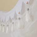 White Hanging Rectangle Tassel Mosquito Net Bed Canopy