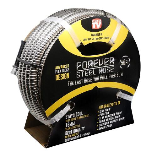 Forever Steel Hose 50' 304 Stainless Steel Garden Hose - As Seen On TV - Lightweight, Kink-Free, and Stronger Than Ever, Durable