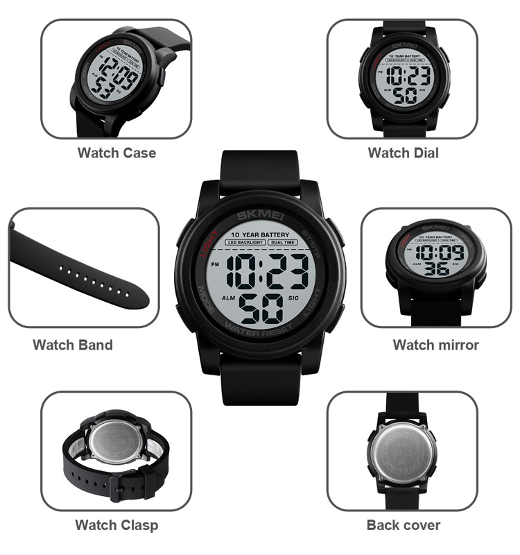 Skmei 1564 Black Sport Digital Watch Waterproof Relogio Men Wristwatch with 10 years battery