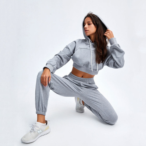 2021 Custom Womens Cropped Hoodie Tracksuit Set Fashion