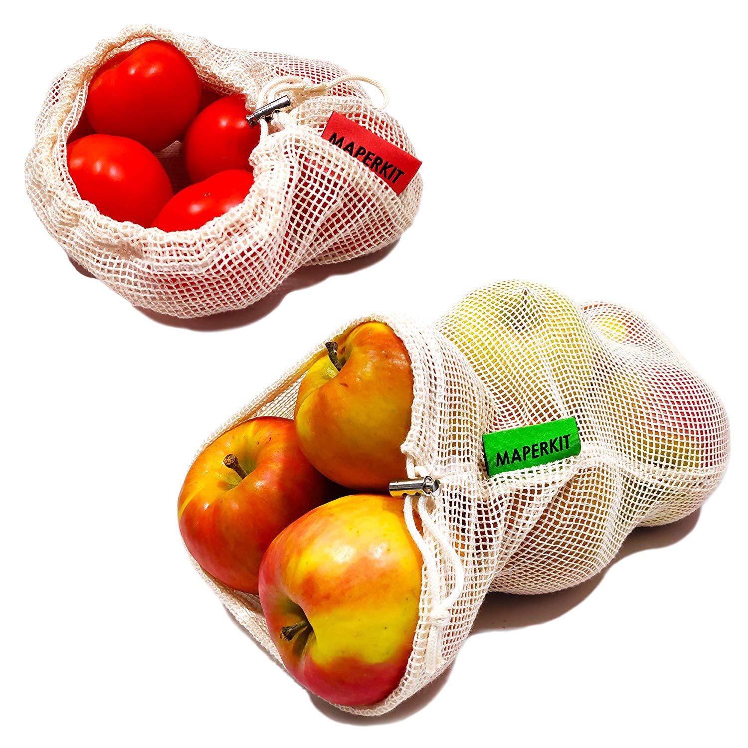 Eco-friendly reusable organic small net bag pure natural cotton mesh bags