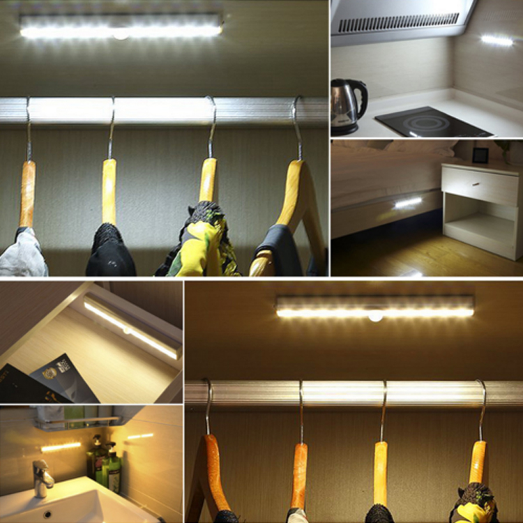 Portable 10 LED Night Light with PIR Sensor Switch Motion-Activated LED Cabinet Light for Corridor Closet