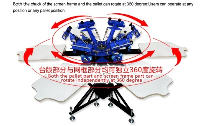 2019 Manual 6 Color 6 Station Rotary Carousel Multi Color T Shirt Screen Printing Printers