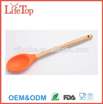 Large Silicone Kitchen Mixing Serving Spoon with Wood Handle