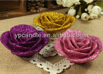 rose candles with glittering