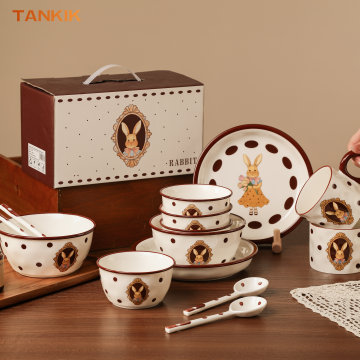 Kawaii Cute Brown Rhea Rabbit Dinnerware Gift Set