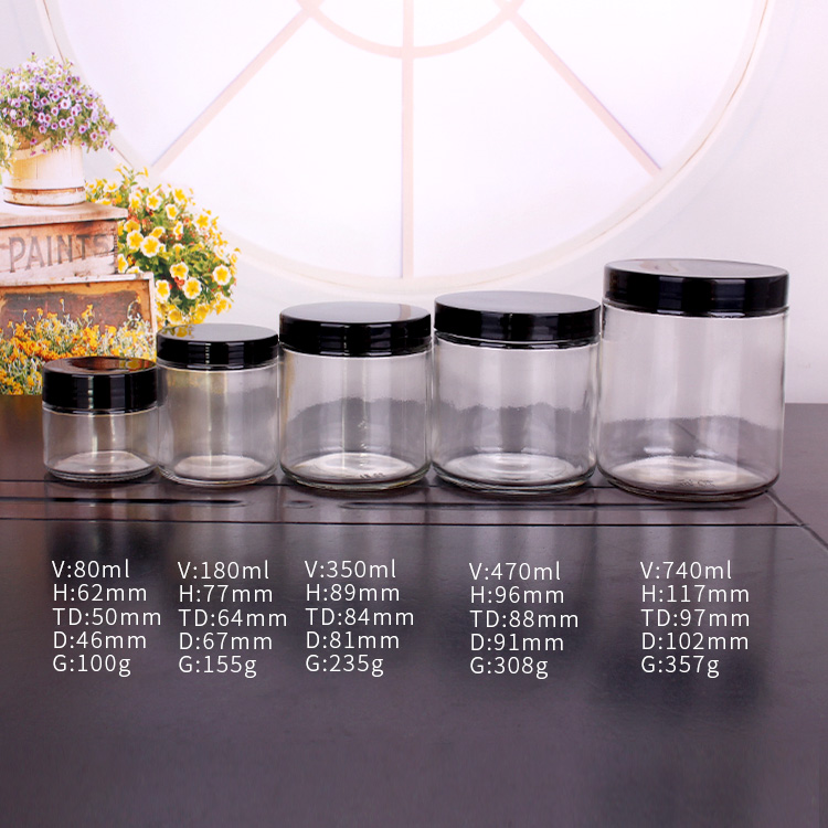 short round glass storage jars airtight plastic lid 2.5oz 4oz 6oz 8oz12oz 16oz 26oz