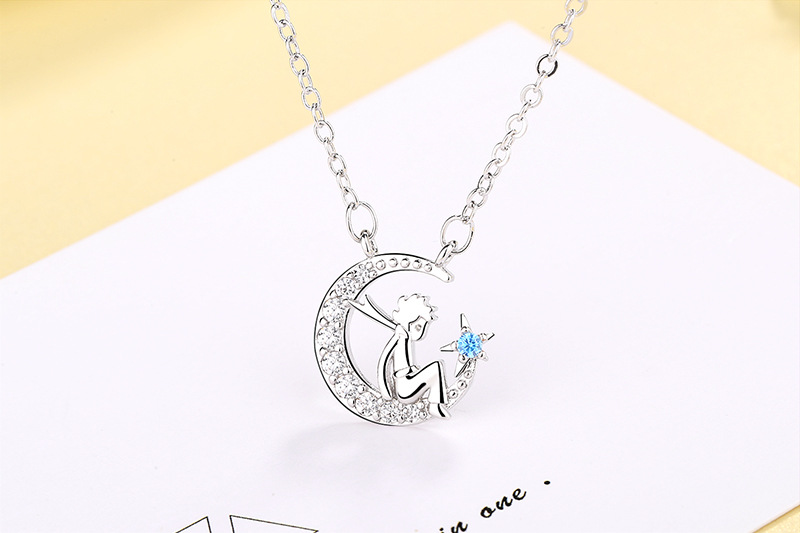 fashion brass necklace with pendants diamond crescent moon star pendant jewelry angel necklace
