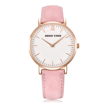 pink leather strap japan movements lady hand quartz watch