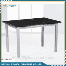 2015 Hot sale black temepered glass top adjustable dining table